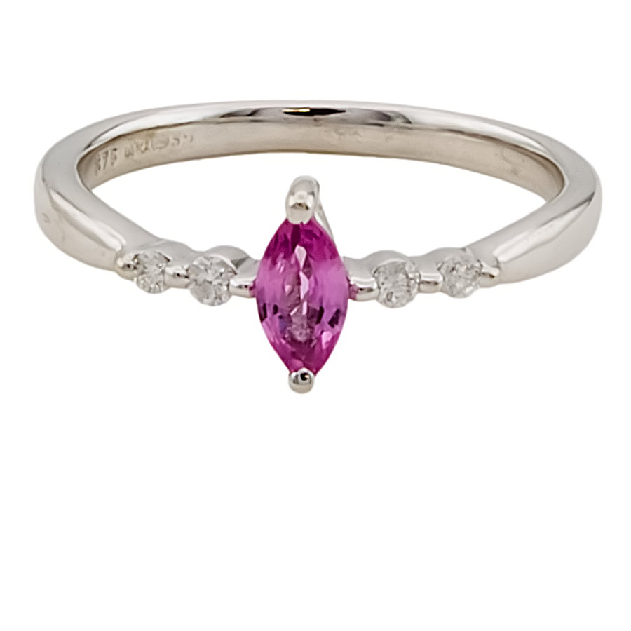 9ct white gold Pink Sapphire / Diamond Ring size L